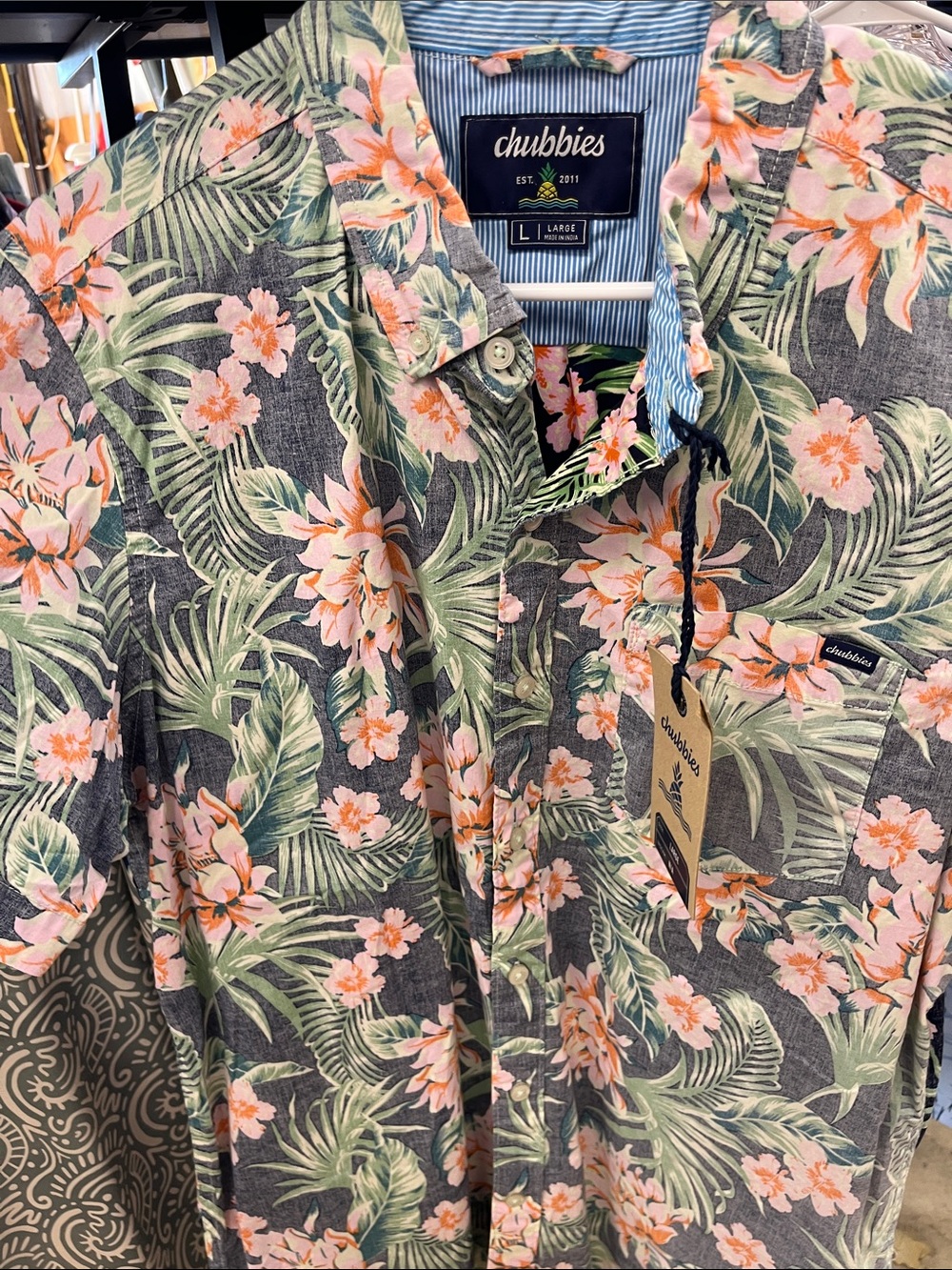 chubbies floral Button-Down with Pink Floral and Green Leaves